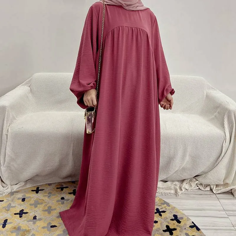 15 Color Options Muslim Women Wrinkle Abaya Dress With Pocket