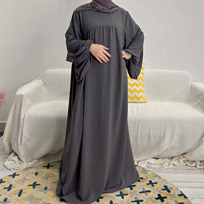 15 Color Options Muslim Women Wrinkle Abaya Dress With Pocket