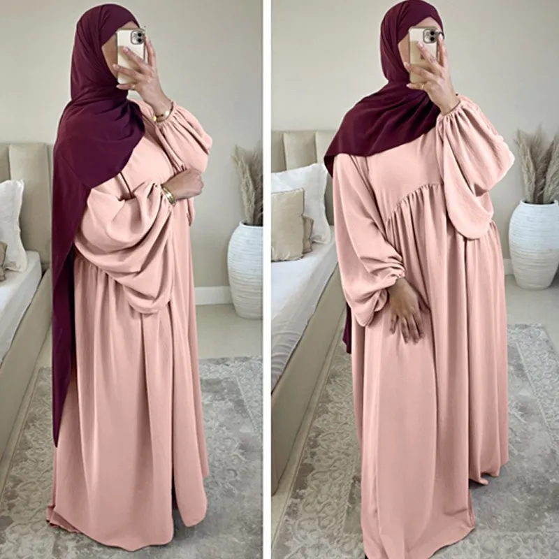 15 Color Options Muslim Women Wrinkle Abaya Dress With Pocket