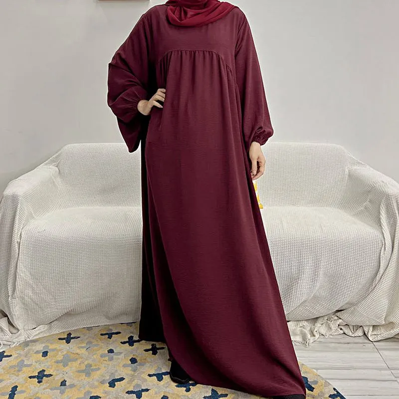 15 Color Options Muslim Women Wrinkle Abaya Dress With Pocket