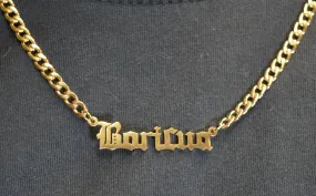 18" Gold Boricua Necklace SS w/ Cuban Chain