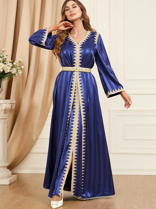 2 Pieces Set Satin Arab Women Caftan Kaftan Dress, For Eid, Evening Party And Birthday