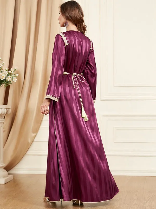 2 Pieces Set Satin Arab Women Caftan Kaftan Dress, For Eid, Evening Party And Birthday