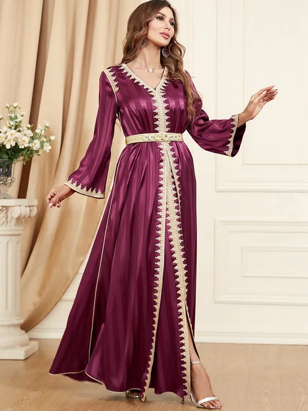 2 Pieces Set Satin Arab Women Caftan Kaftan Dress, For Eid, Evening Party And Birthday