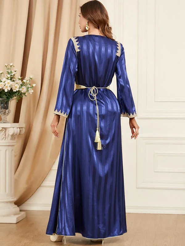 2 Pieces Set Satin Arab Women Caftan Kaftan Dress, For Eid, Evening Party And Birthday