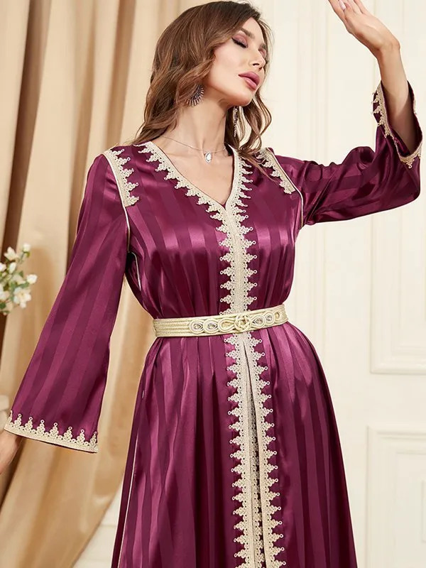 2 Pieces Set Satin Arab Women Caftan Kaftan Dress, For Eid, Evening Party And Birthday