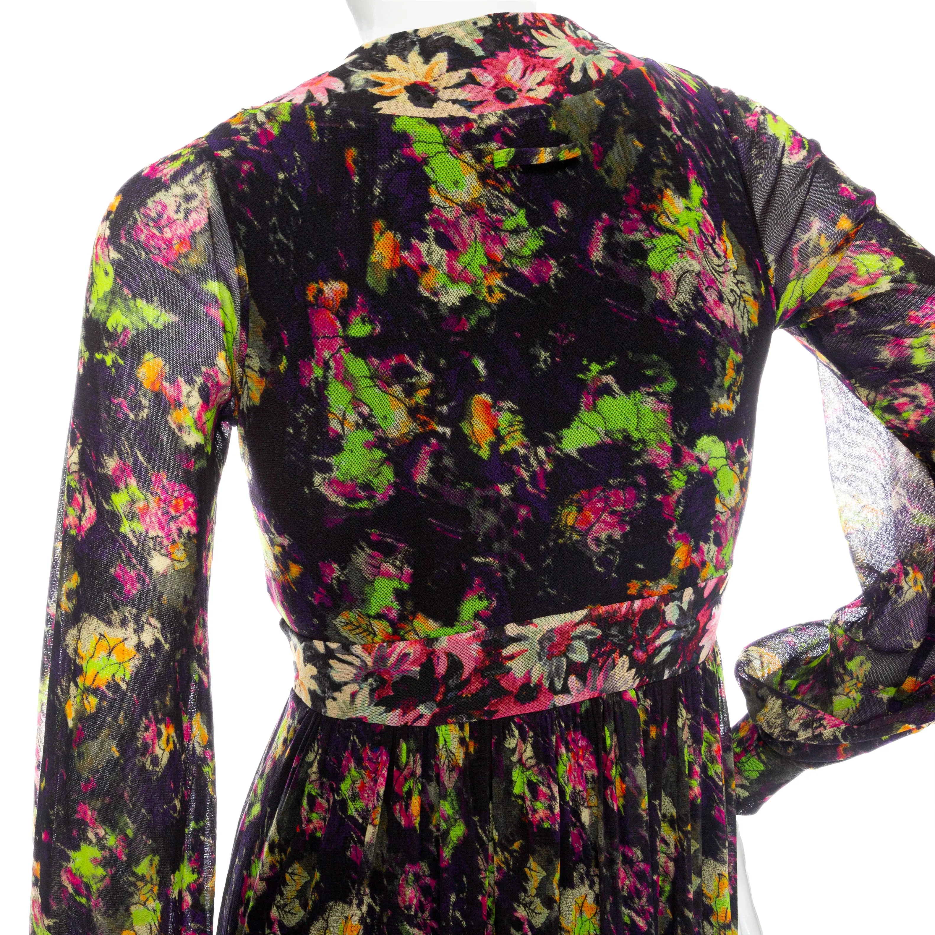 2000s Soleil Floral Print Mesh Long Sleeve Maxi Dress