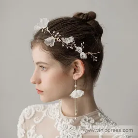 3D Flower Headband with Crystals, Ivory Flower Drop Earrings ACC1091