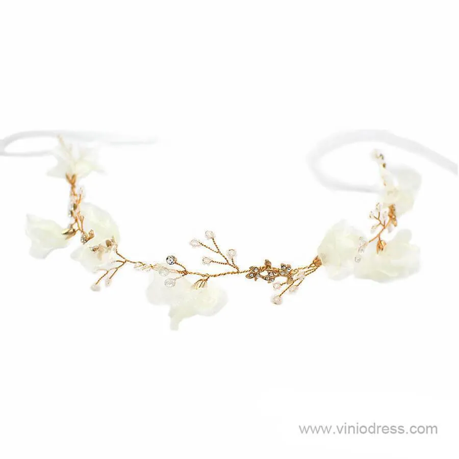 3D Flower Headband with Crystals, Ivory Flower Drop Earrings ACC1091