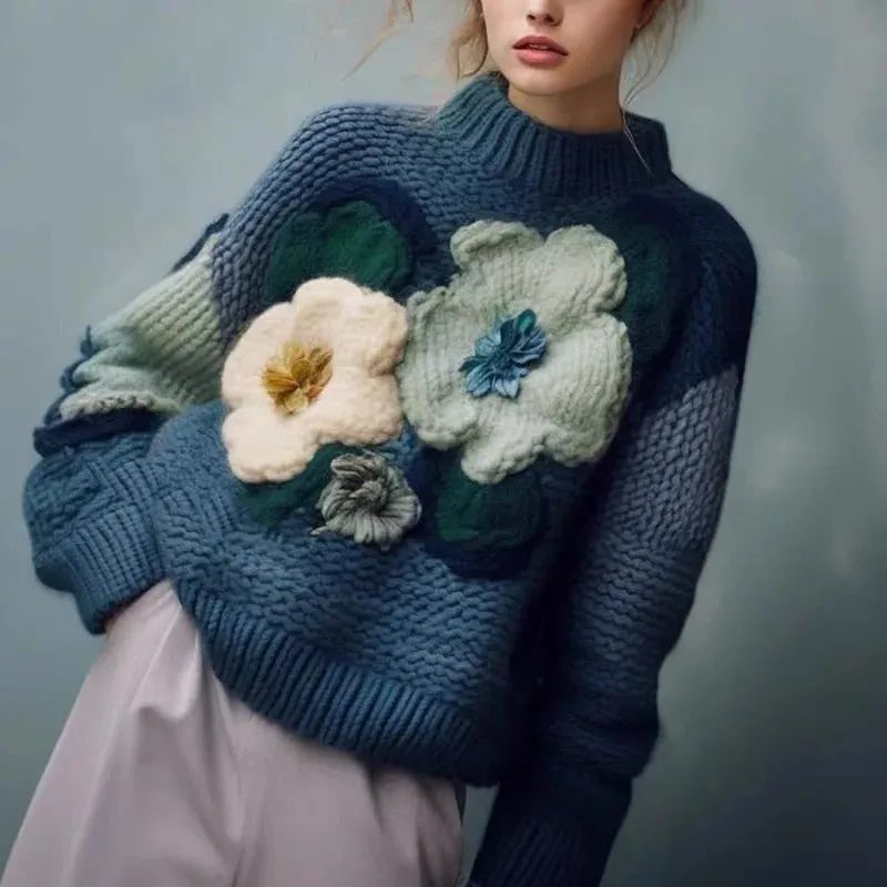 3D Flower Knitted Sweaters Elegant And Advanced Loose Winter Sweaters