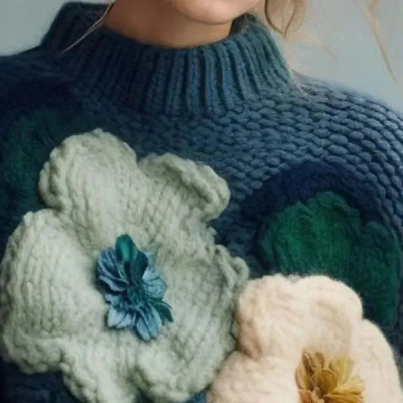 3D Flower Knitted Sweaters Elegant And Advanced Loose Winter Sweaters