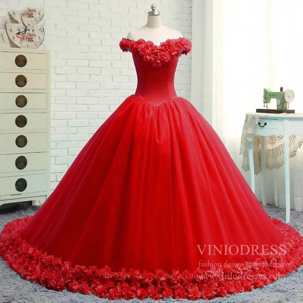 3D Flower Quinceanera Dresses Cinderella Ball Gowns VW1040