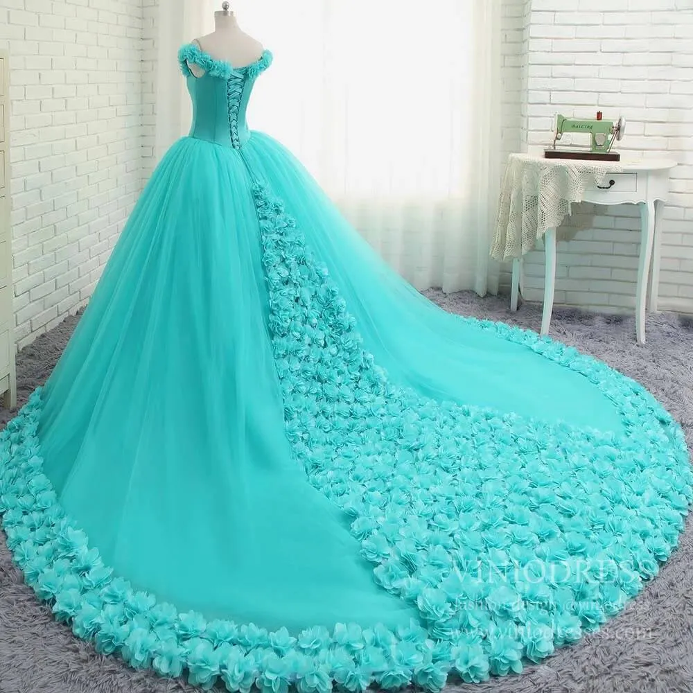 3D Flower Quinceanera Dresses Cinderella Ball Gowns VW1040