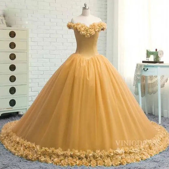 3D Flower Quinceanera Dresses Cinderella Ball Gowns VW1040