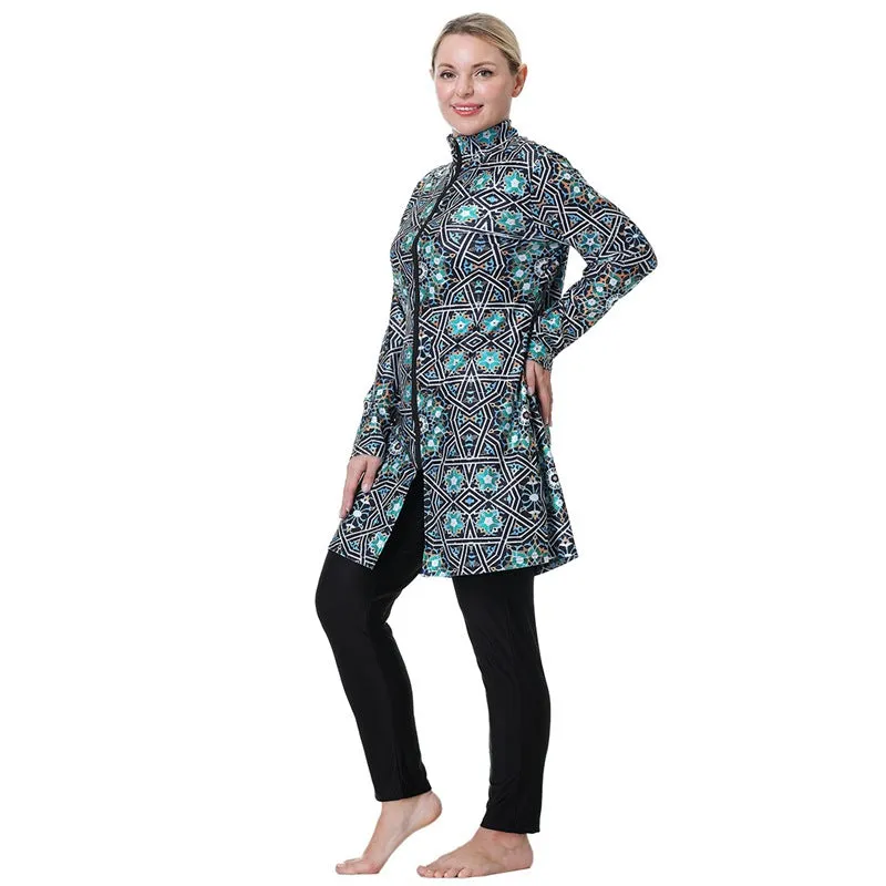 3XL-8XL Plus Size Muslim Women Printed Burkinis Swimwear Swimsuit