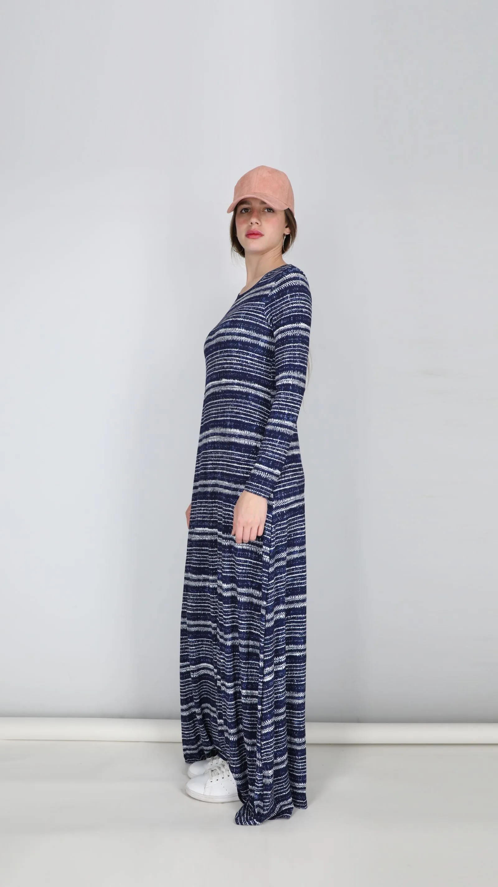 A-line Maxi Dress / Navy & White