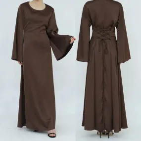 Adjustable Belt Satin Abaya Dress