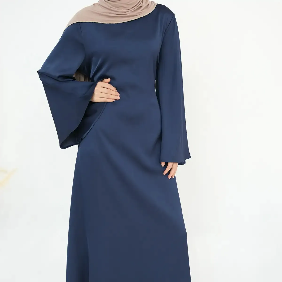 Adjustable Belt Satin Abaya Dress