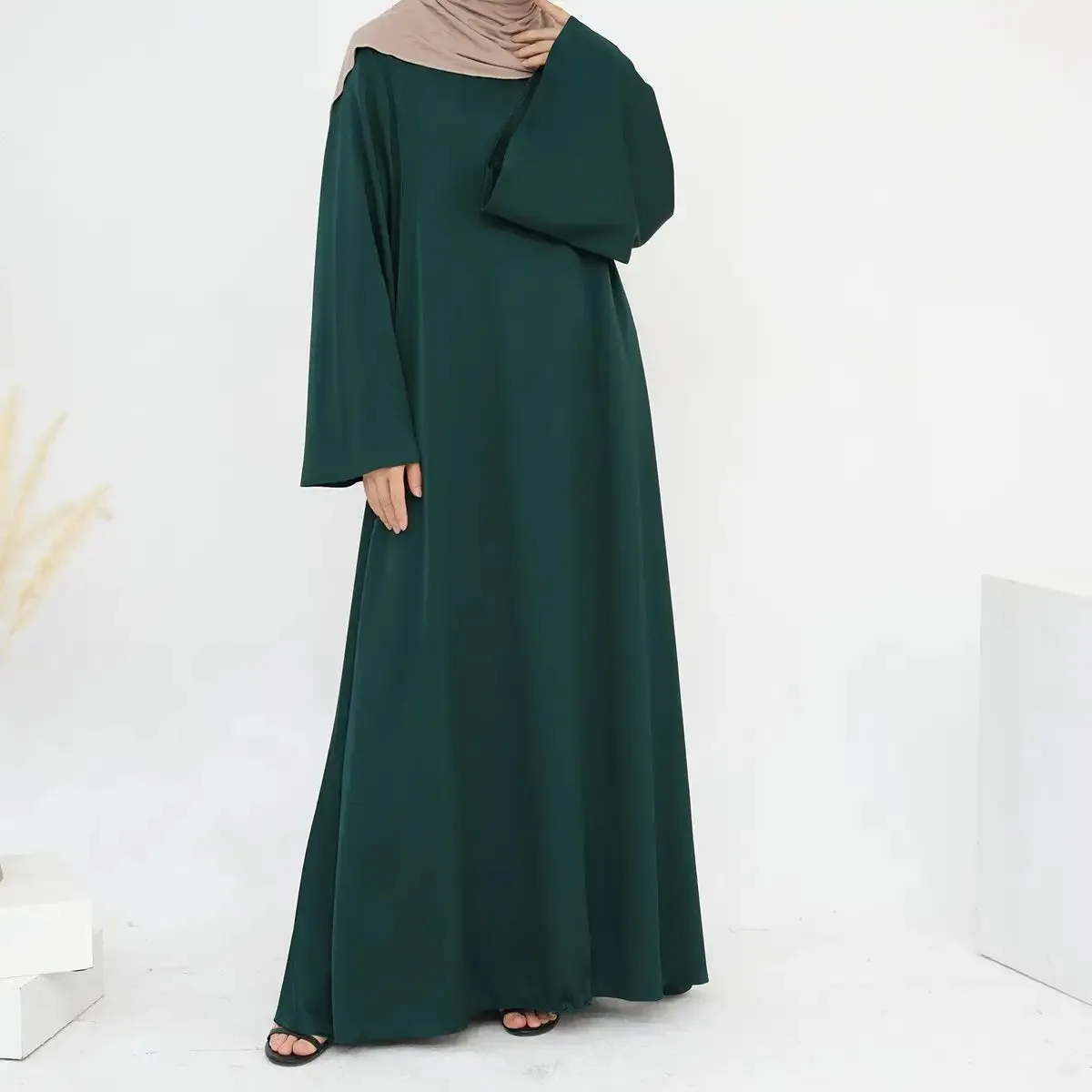 Adjustable Belt Satin Abaya Dress