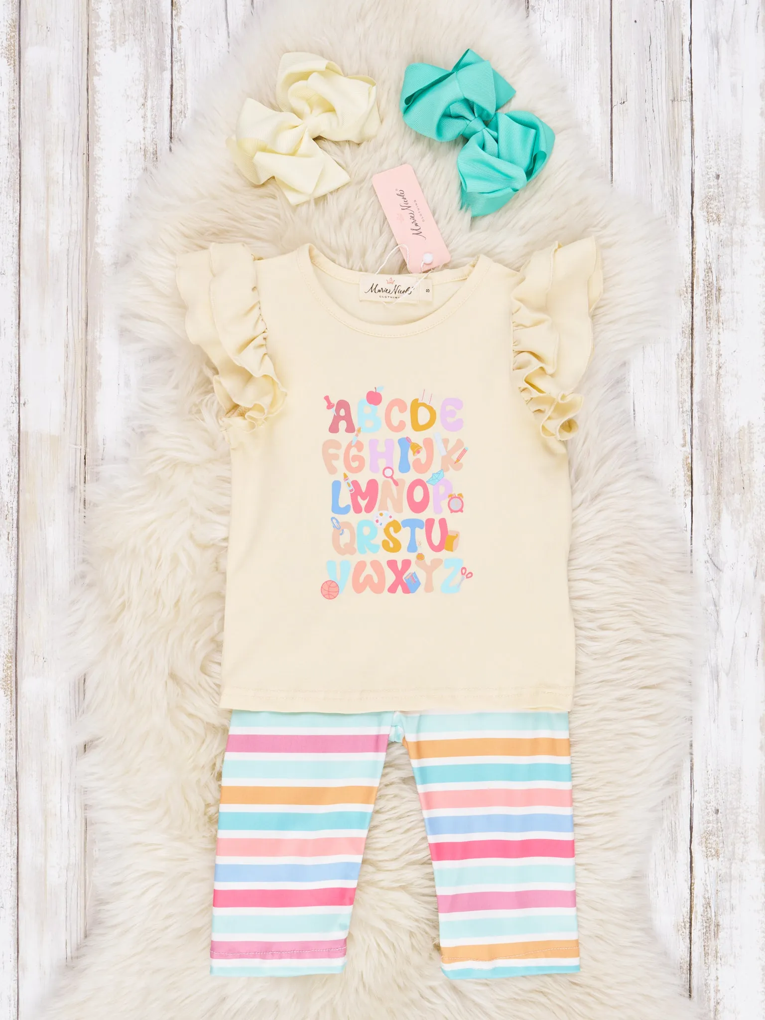 Alphabet Stripe Ruffle Outfit