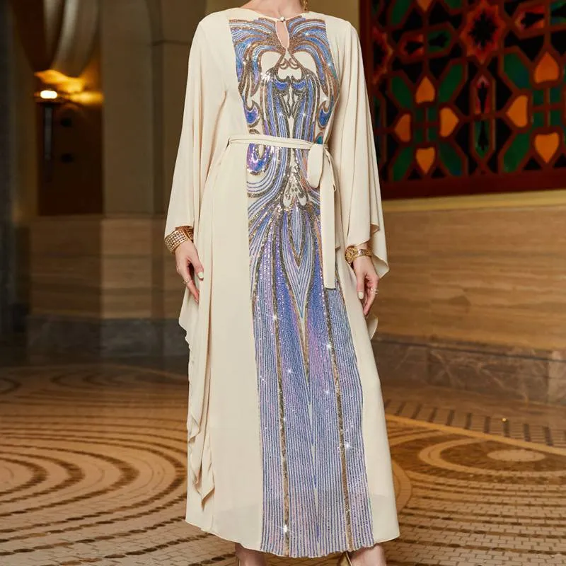 Arab Middle East Flutter Sleeve Butterfly Printed Caftan Kaftan Dress