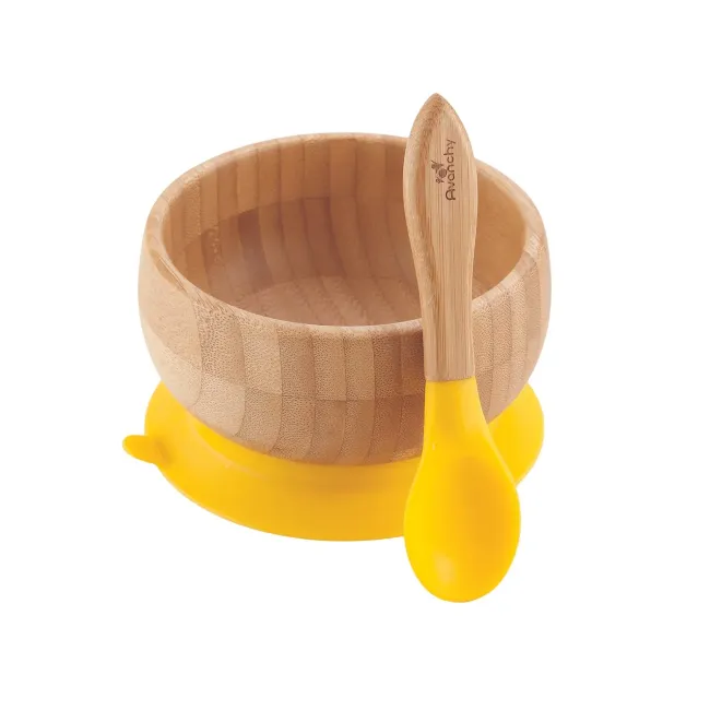 avanchy stay put baby bamboo suction bowl   spoon