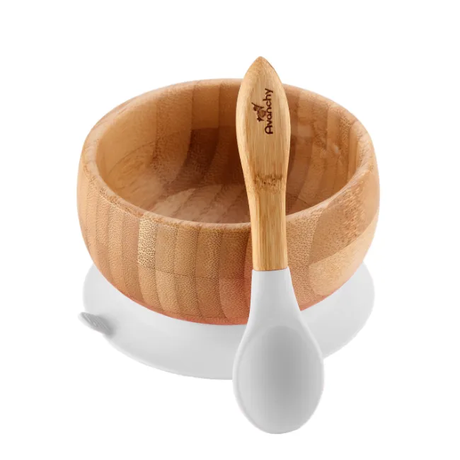 avanchy stay put baby bamboo suction bowl   spoon