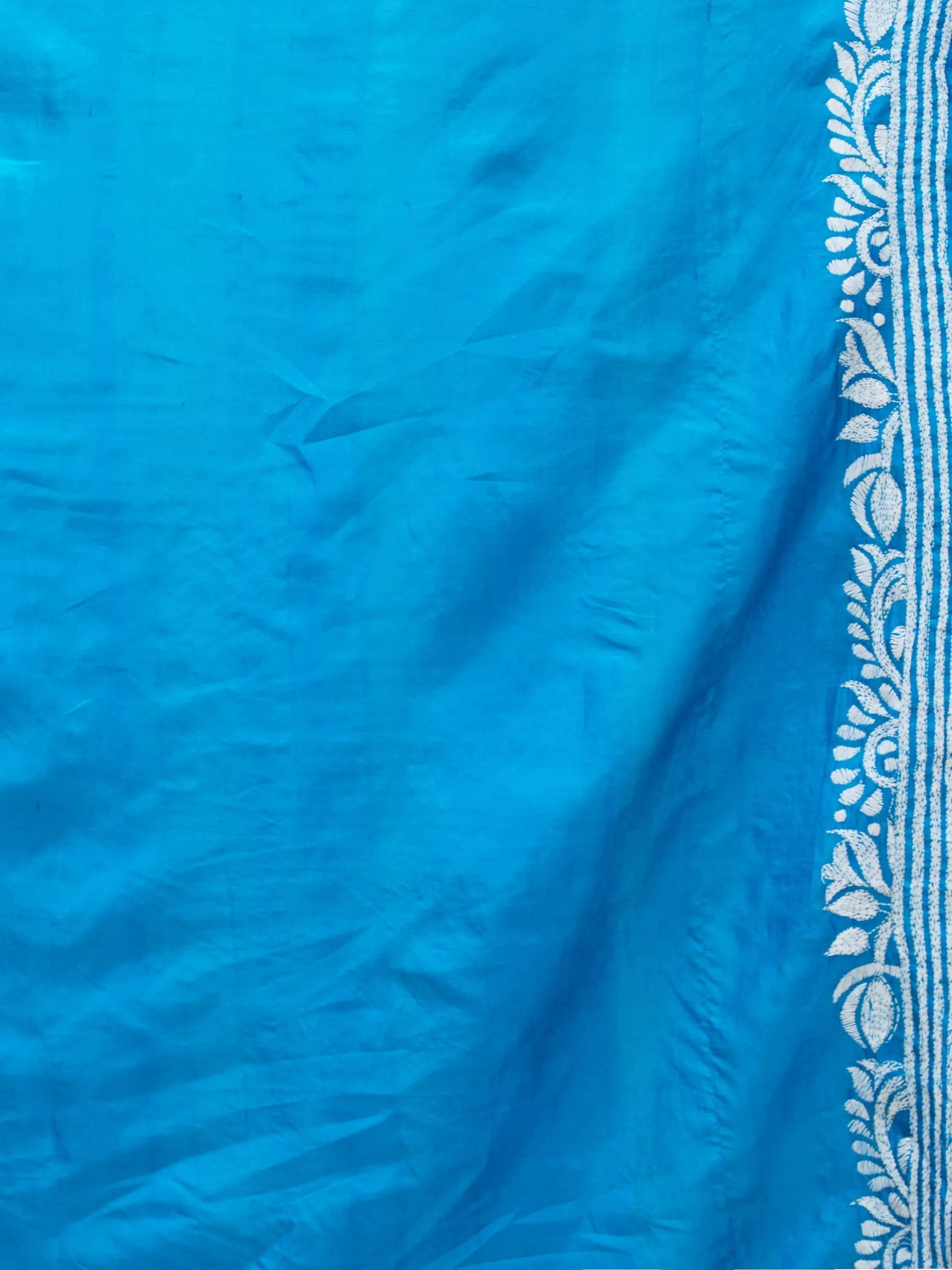 Azure Blue Kantha Stitch Saree