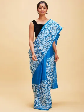 Azure Blue Kantha Stitch Saree