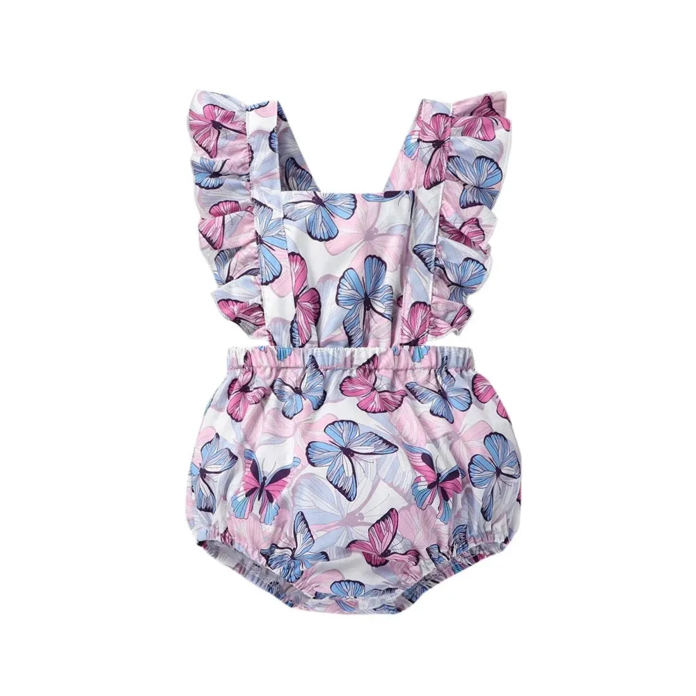 Baby Girls Butterfly Print Ruffled Onesie