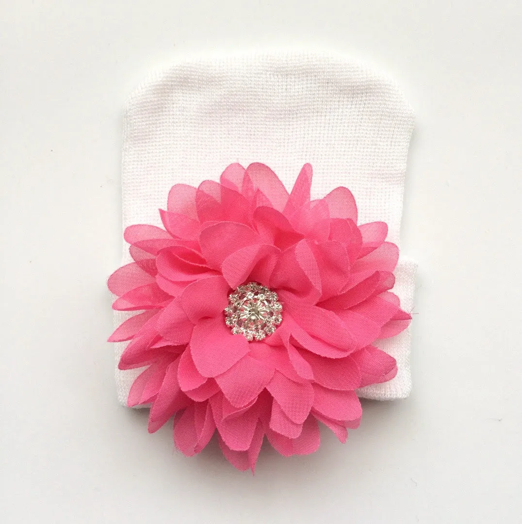 Baby Hospital Hat WHITE, pick your color flower!