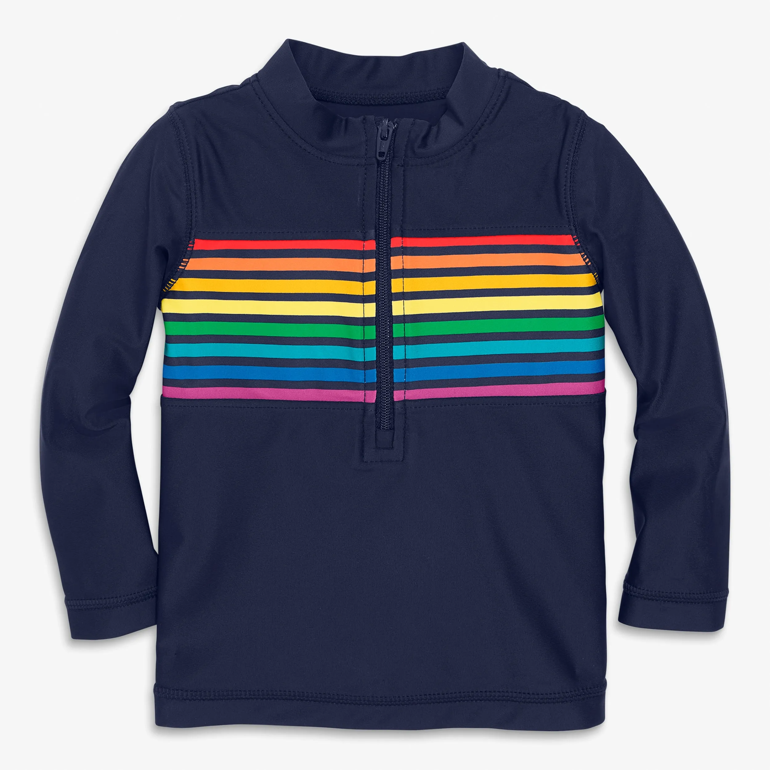 Baby rash guard in rainbow placed stripe