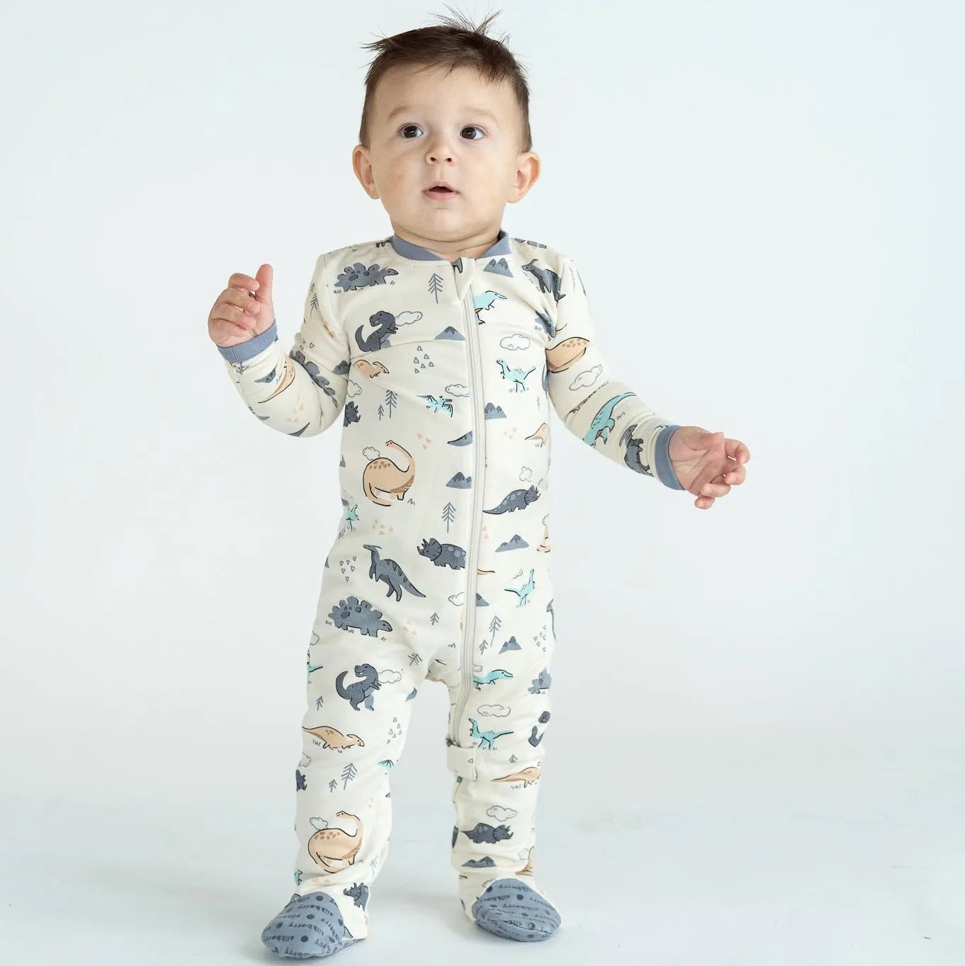 Bamboo Fleece  Footie w/2 Way zipper (Dino Delight Print)