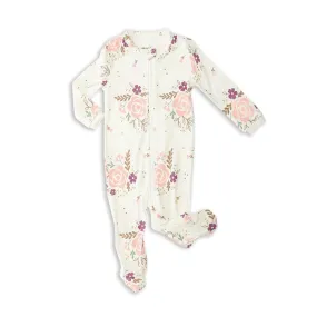 Bamboo Fleece Zip-up Footies (Fall Floral Print)