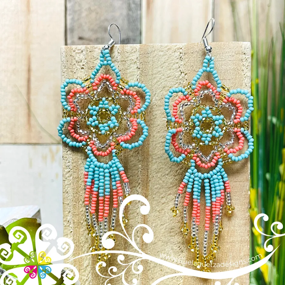 Beaded Geranium Flower Earrings