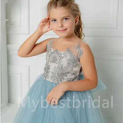 BeautifuI Spaghetti straps Sleeveless A Line Flower Girl Dresses, FGS0036