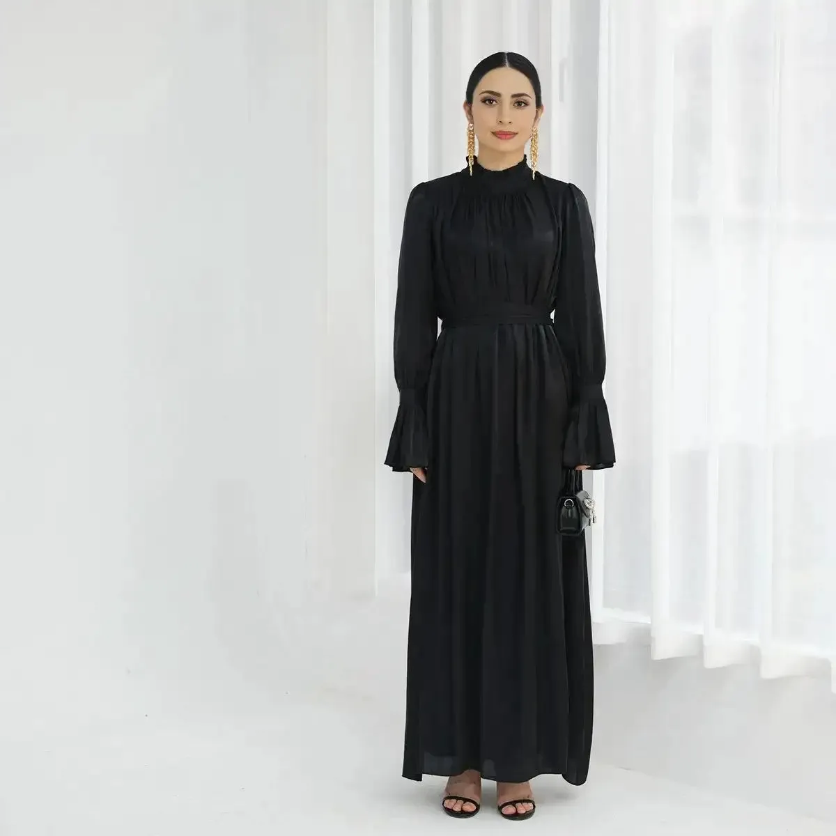 Bell Sleeve Gleam Shiny Abaya Dress