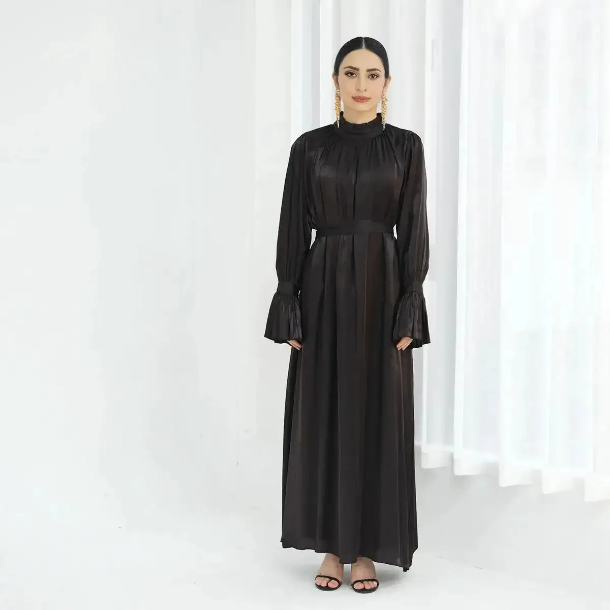 Bell Sleeve Gleam Shiny Abaya Dress