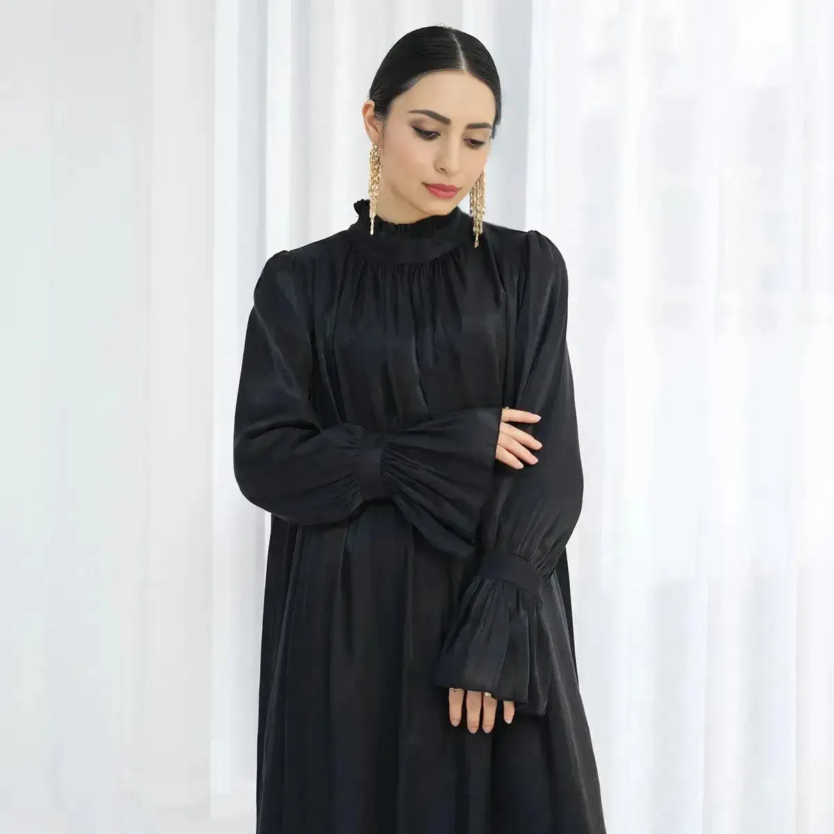 Bell Sleeve Gleam Shiny Abaya Dress