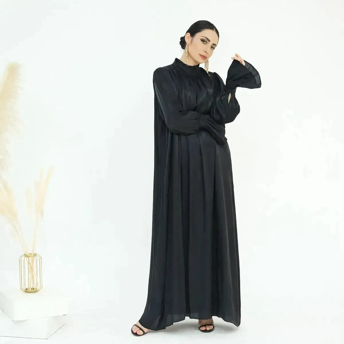 Bell Sleeve Gleam Shiny Abaya Dress