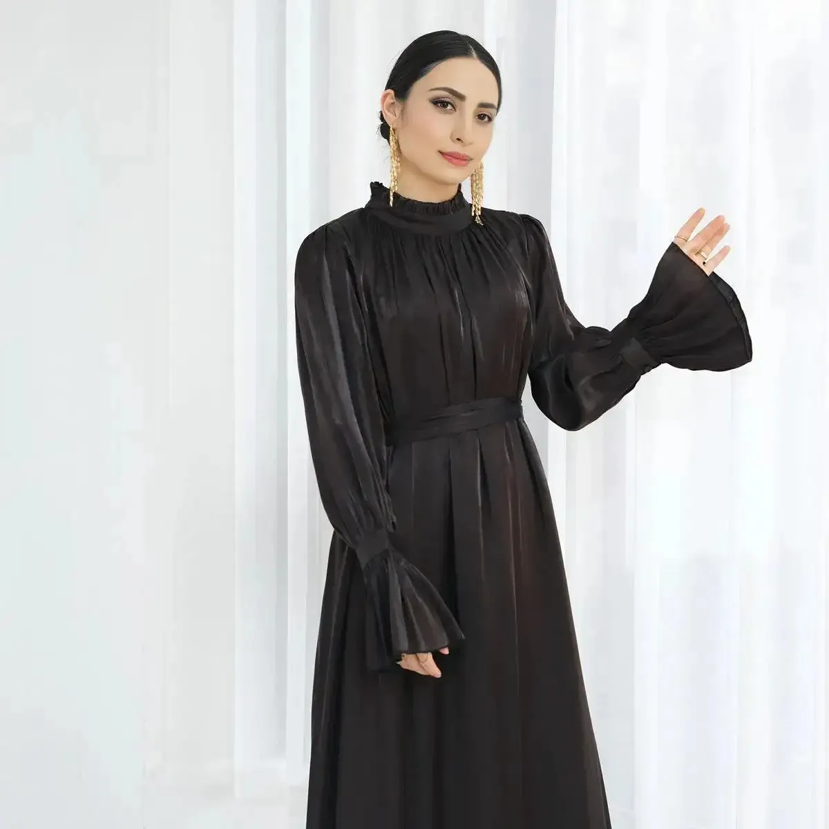 Bell Sleeve Gleam Shiny Abaya Dress