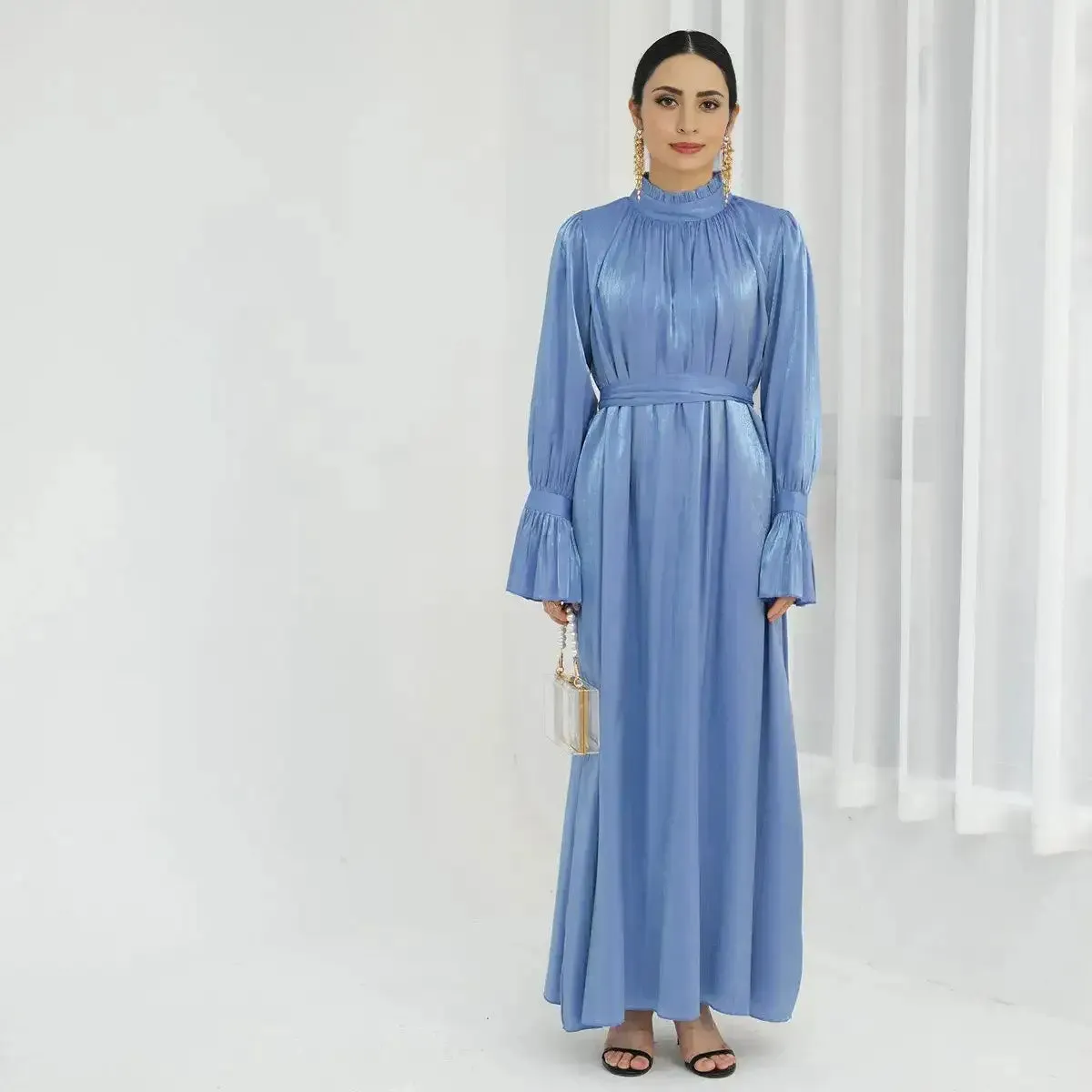 Bell Sleeve Gleam Shiny Abaya Dress