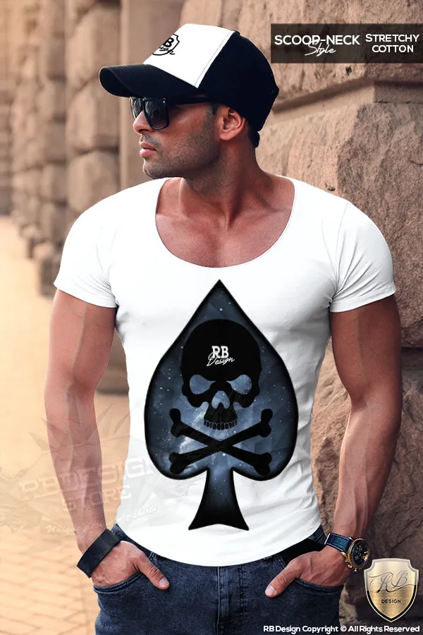 Blue Galaxy Spades Skull Men's T-shirt RB Design Top MD671