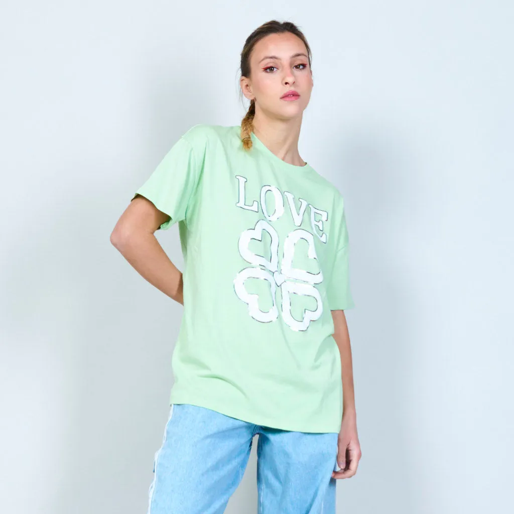 Bold love and lucky clover graphic t-shirt wholesale