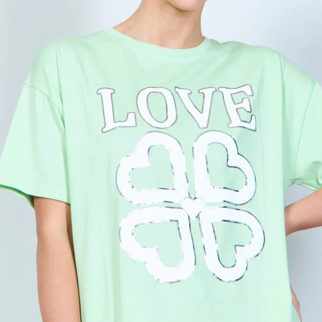 Bold love and lucky clover graphic t-shirt wholesale