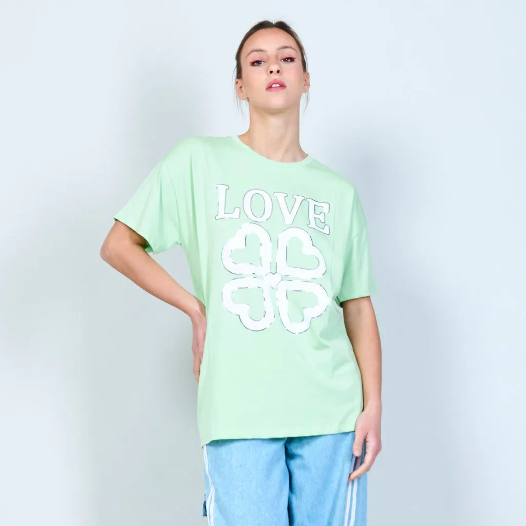 Bold love and lucky clover graphic t-shirt wholesale