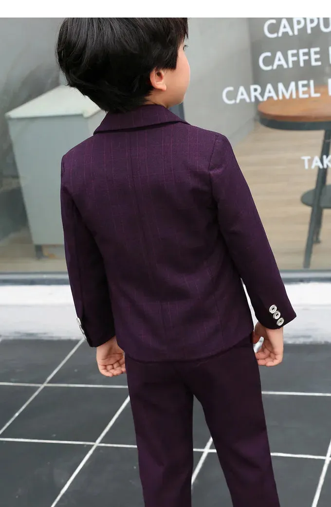 Boy Formal Flower Purple Black Gentleman Outfits