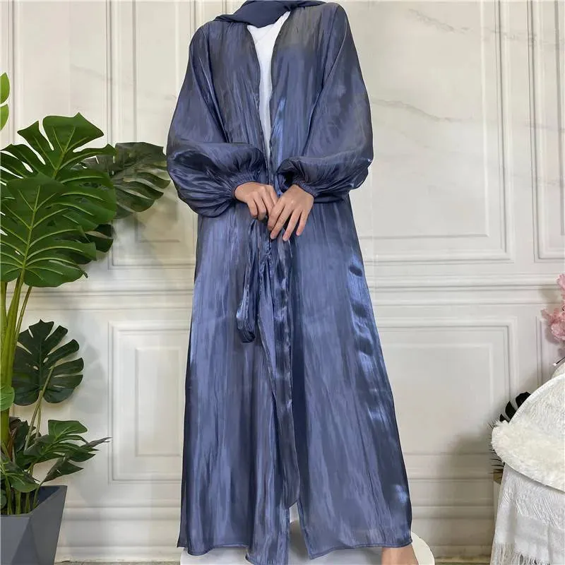 Bright Silk Feeling Satin Open Abaya Dress For Muslim Women