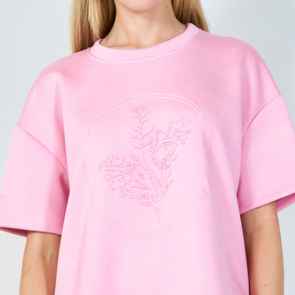 Casual embossed t-shirt with floral design wholesale