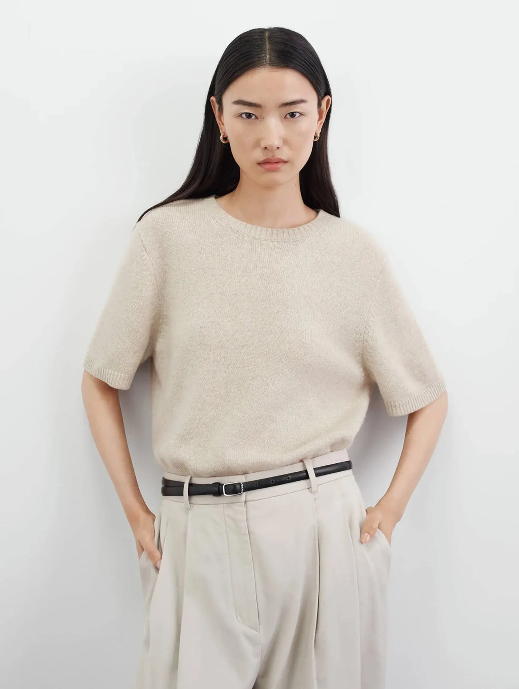 Chunky Cashmere T-Shirt in Natural Sand